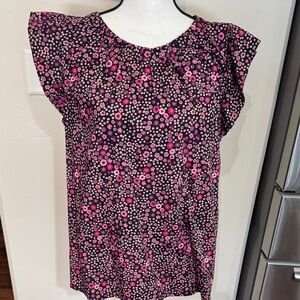 LOFT sleeveless blouse. Black with floral